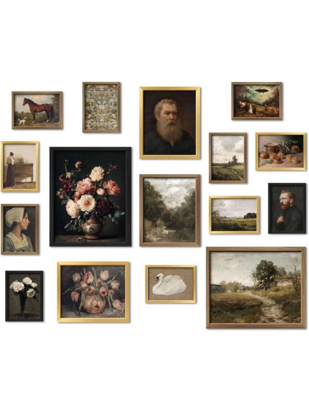 16 PCS Vintage Wall Art Decor Set | Moody Gothic & Dark Academia Frames for Home